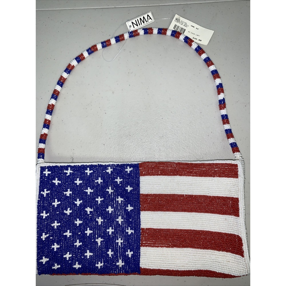 Beaded American Flag Stars Stripes HandBag Nima Red‎ White Blue NWT